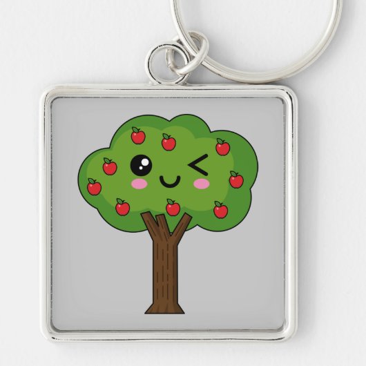 Kawaii Happy Winking Apple Tree Sleutelhanger (Voorkant)