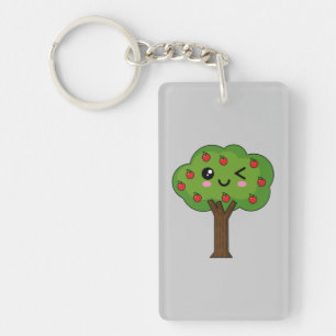 Kawaii Happy Winking Apple Tree Sleutelhanger