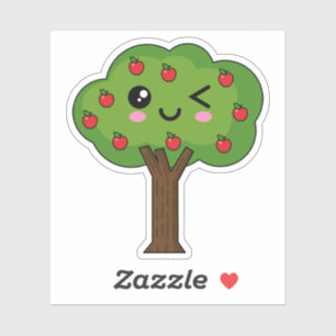 Kawaii Happy Winking Apple Tree Sticker
