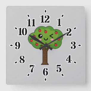 Kawaii Happy Winking Apple Tree Vierkante Klok