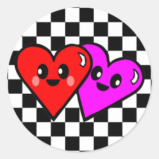 Kawaii-harten en geruite stickers