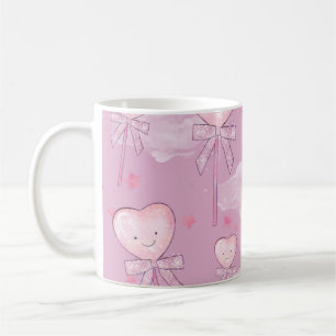 Kawaii Heart Lollipop Pattern – Pastel Paarse Koffiemok