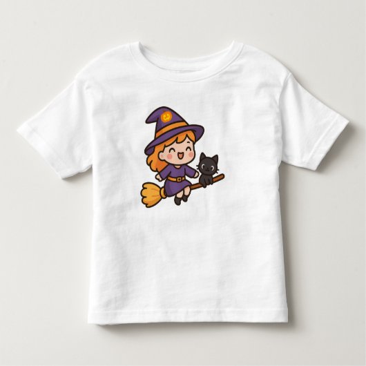 Kawaii heks en kat Halloween-ontwerp Kinder Shirts (Voorkant)