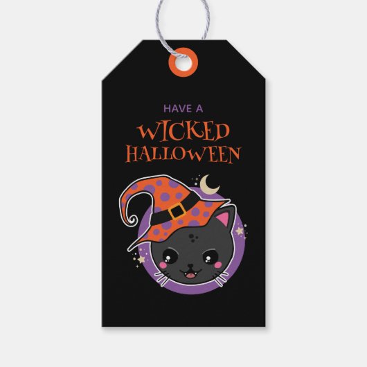 Kawaii Heks Kat Halloween Cadeaulabel (Voorkant)