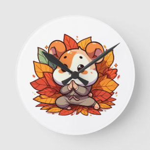 Kawaii herfst hamster yoga ronde klok