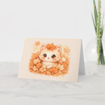 Kawaii Herfstblad Kitty – Knus Herfstkat