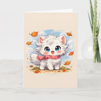 Kawaii Herfstbries Kitty – Cute Gezellige Herfstka Kaart
