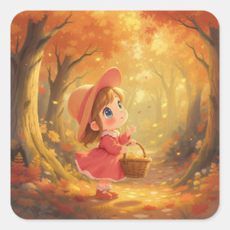 Kawaii-herfststickers Vierkante Sticker