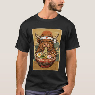 Kawaii Highland Koe Japanse Ramen Noedels Boerderi T-shirt