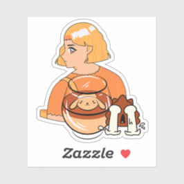 Kawaii Hondenpudding – Esthetische Oranje Anime De Sticker