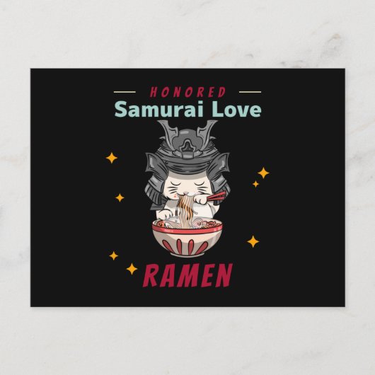 Kawaii Honored Samurai Cat Eat Ramen Briefkaart (Voorkant)