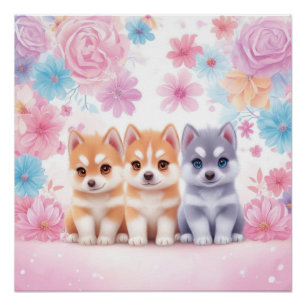 Kawaii Husky Pair Muurkunst & Poster Perfect Poster