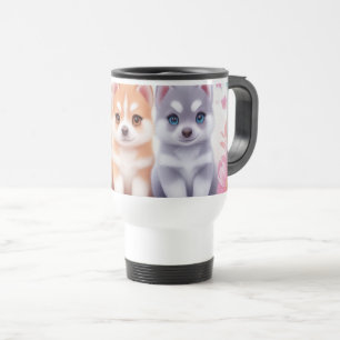 Kawaii Husky Puppies: Pastel Pals Koffie Reisbeker