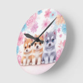 Kawaii Husky Puppies: Pastel Pals Sierkussen Ronde Klok (Hoek)
