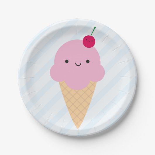Kawaii Ice Cream Cone Papieren Bordje (Voorkant)