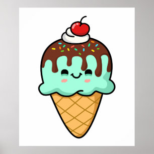 Kawaii Ice Cream Cone Poster