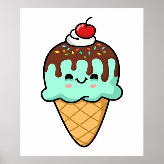 Kawaii Ice Cream Cone Poster (Voorkant)