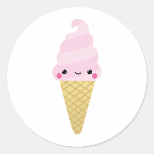 Kawaii Ice Cream Cone Ronde Sticker