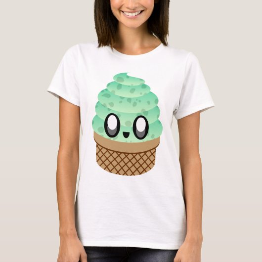 KAWAII ICE CREAM MINT CHOCOLADE CHIP CONE T-SHIRT (Voorkant)
