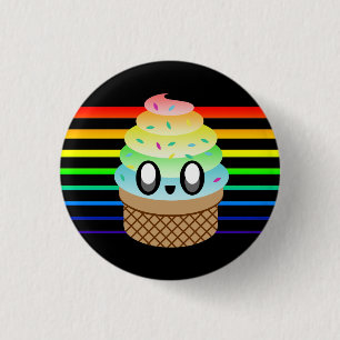 KAWAII ICE CREAM RAINBOW CONE STRIPES RONDE BUTTON 3,2 CM