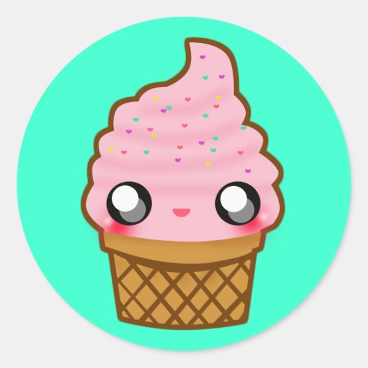 Kawaii Ice Cream Ronde Sticker (Voorkant)