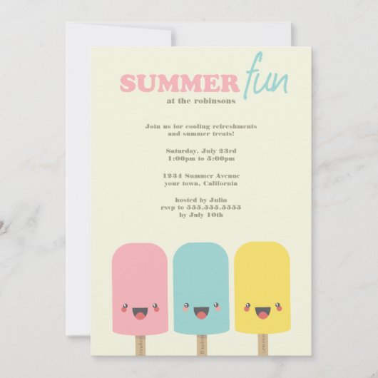 Kawaii Ice Lolly Trio Été Invitations (Devant)