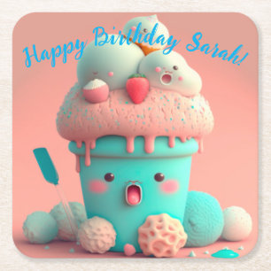 Kawaii-ijs Vierkante Kartonnen Onderzetter