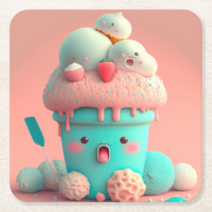 Kawaii-ijs Vierkante Kartonnen Onderzetter