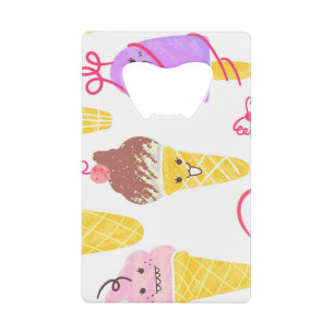 Kawaii ijsjes, schattig, naadloos patroon. kredietkaart flessenopener
