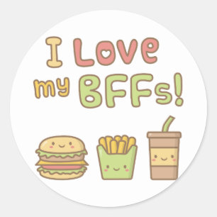 Kawaii Ik hou van mijn BFFs Fast Food Doodle Ronde Sticker