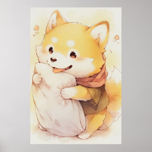 Kawaii Inu Hold kussen Poster
