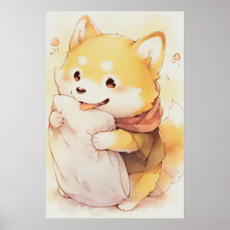 Kawaii Inu Hold kussen Poster