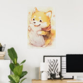 Kawaii Inu Hold kussen Poster (Thuiskantoor)