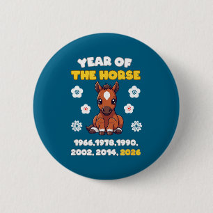Kawaii Jaar van het paard Chinese Zodiac 2026 Dier Ronde Button 5,7 Cm
