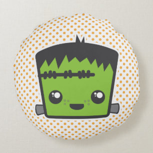 Kawaii Jack-o'-lantern Citrouille Coussin rond
