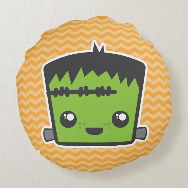 Kawaii Jack O Lantern Pumpkin Round Pillow Rond Kussen (Achterkant)