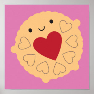 Kawaii Jammie Dodger Biscuit Poster