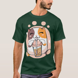 Kawaii Japans Anime Cat Bubble Tea Kat Lover S T-shirt