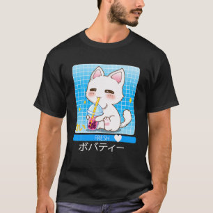 Kawaii Japans Anime Cat Drink Boba Tea Cute C T-shirt