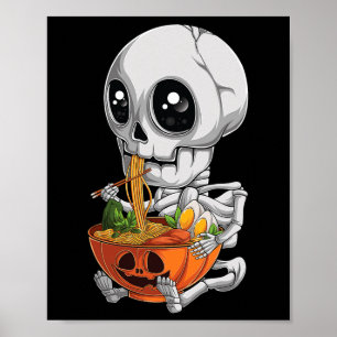 Kawaii Japans Anime Skeleton Halloween Ramen Foo Poster