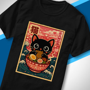 Kawaii Japans Hart Lief Zwart Kat Eet Ramen T-shirt