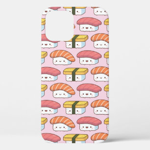 Kawaii Japans Sushi Voedsel Doodle Patroon Roze iPhone 12 Hoesje