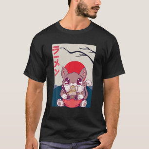 Kawaii Japans vierkant kat eet ramen terwijl gamin T-shirt