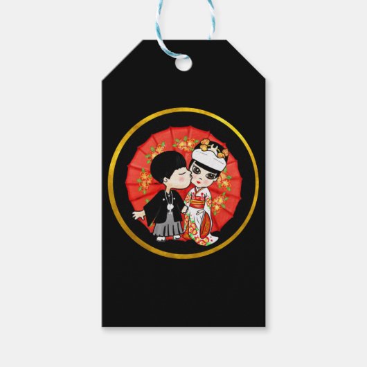 Kawaii Japanse bruid bruidegom - Schattige cartoon Cadeaulabel (Voorkant)