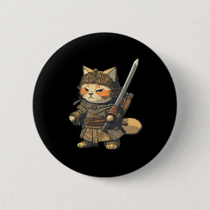 Kawaii Japanse stijl Samurai Cat Anime Ronde Button 5,7 Cm