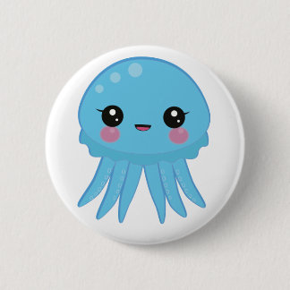 Kawaii Jellyfish Pin Badge Blue Ronde Button 5,7 Cm