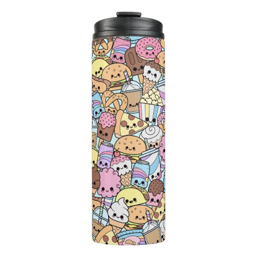 Kawaii Junk Food Munchies Pattern Thermosbeker (Voorkant)