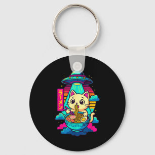 Kawaii Kat Alien Ufo Ramen Grafische T-shirt Grapp Sleutelhanger