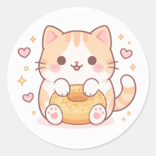 Kawaii kat bagel ronde sticker