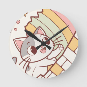 Kawaii kat barstende wandklok cute ronde klok